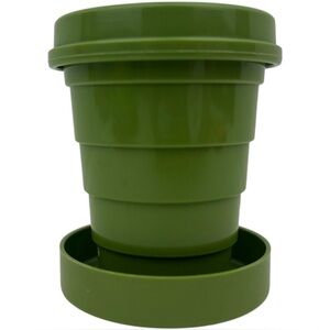 Vintage Stanhome Collapsible Cup Avocado Plastic Travel 2.5" Tall Pill Medicine